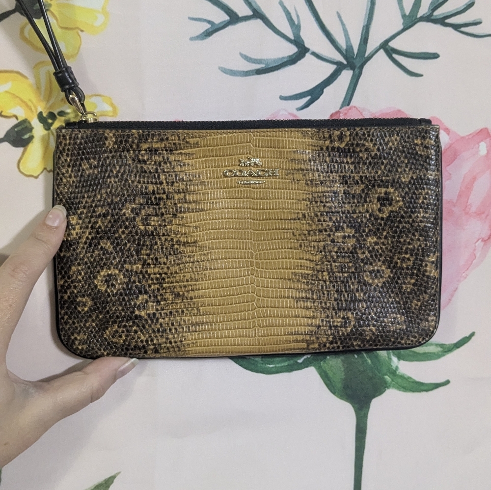Coach Large Zip Wristlet Lizard Embossed Leather